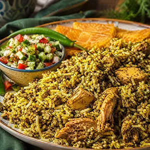 شوید پلو با تن ماهی و سیب زمینی