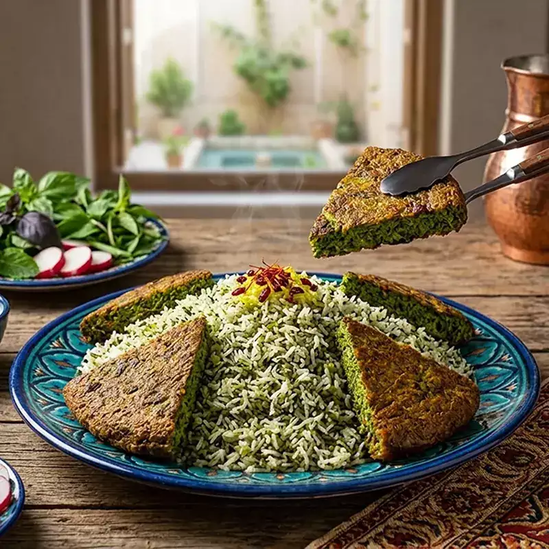 طرز تهیه سبزی پلو با کوکو سبزی