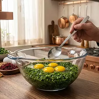 اضافه کردن تخم مرغ به مایه کوکو سبزی